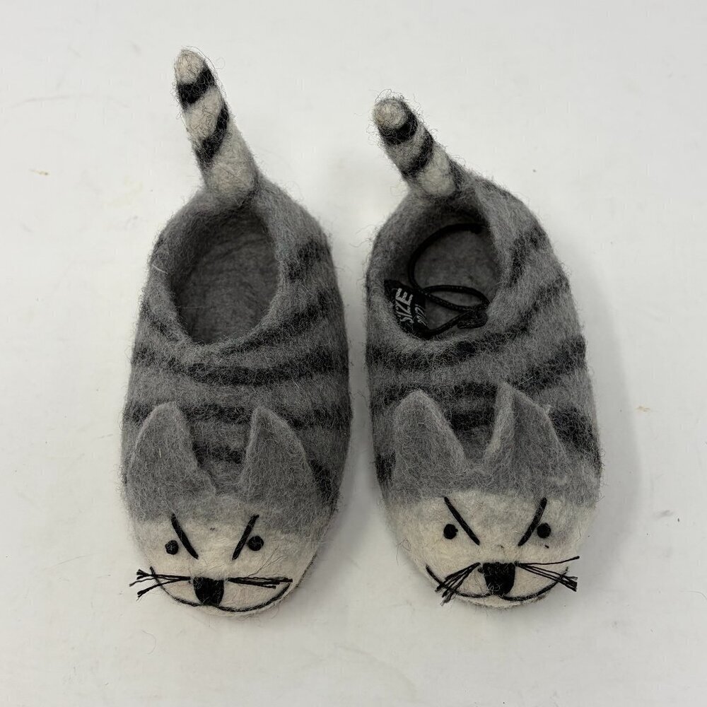 Handmade felt cat slippers size 20/21 toddler grey wool